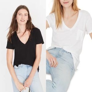 2 Madewell Whisper Cotton V-Neck Pocket Tees